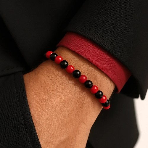 Bracciale perle rosso nero - rosso,